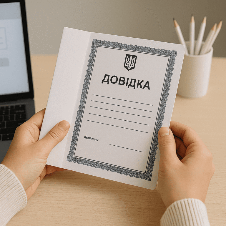 ФОП тримає в руках офіційну українську довідку біля ноутбука