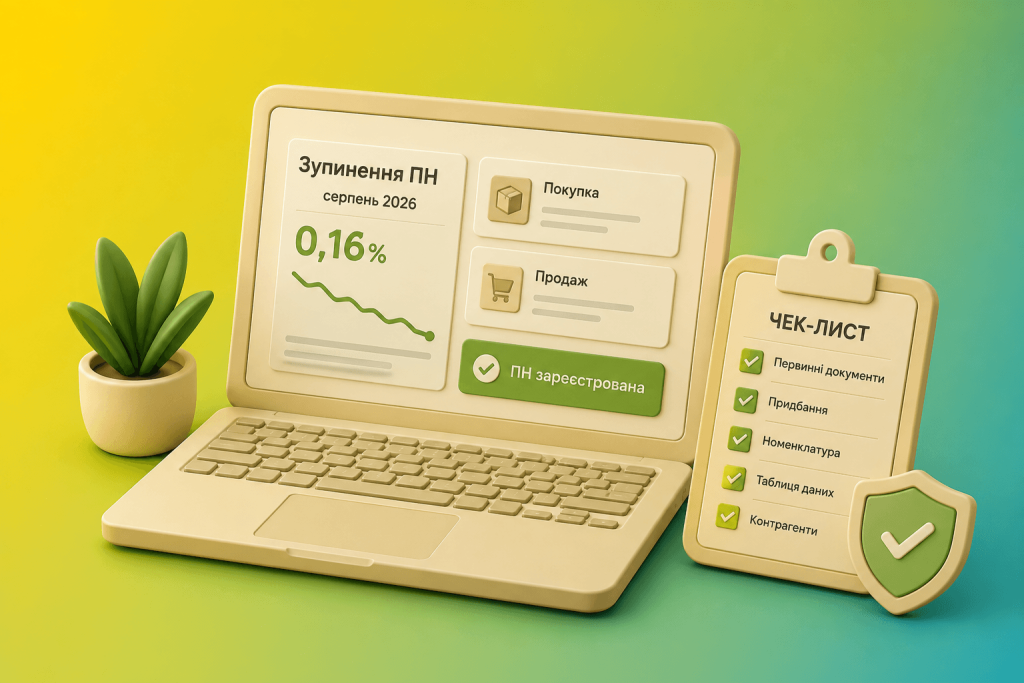 Laptop showing a Ukrainian-language dashboard with 0,16%, a green 'ПН зареєстрована' button, and a two-panel info layout beside a plant.